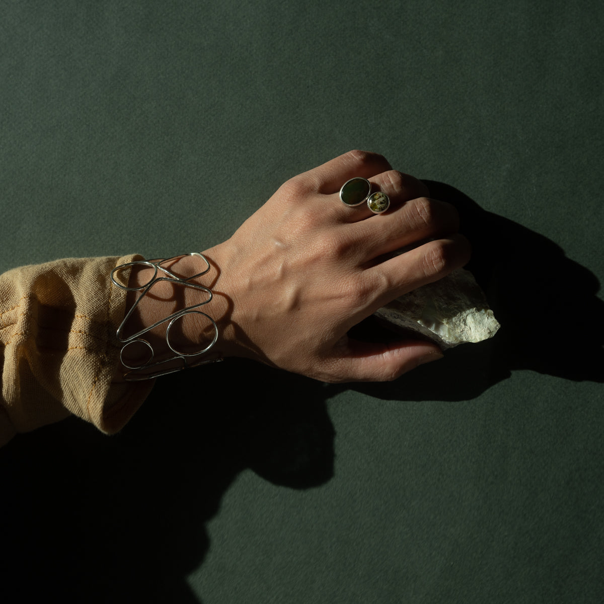 Masonry Green Opalite Open Ring